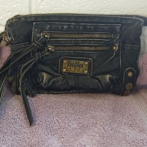 Billabong Vintage Black Distressed Faux Leather Wristlet/Wallet/Clutch